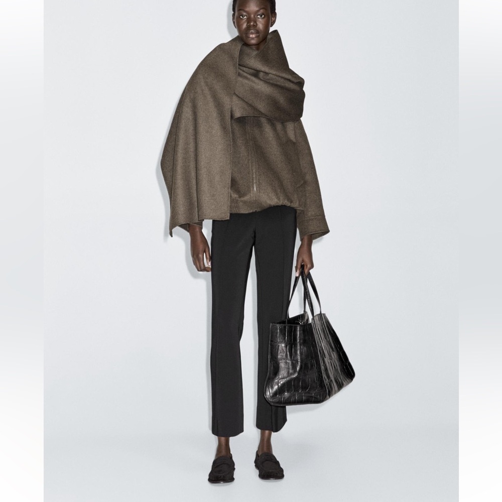 Massimo Dutti WOOL BLEND BOMBER JACKET WITH SCARF